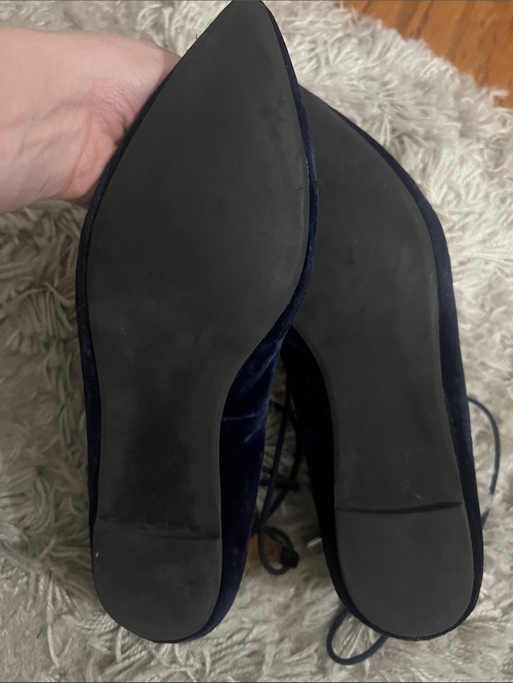 Steve Madden Women's Navy Velvet Lace-Up Pointed Velvet Flats in Navy - Picture 5 of 6
